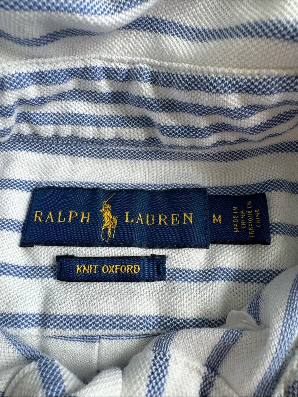 Ralph Lauren White Polo with Light Blue Stripes Knit Oxford Men’s Size Medium